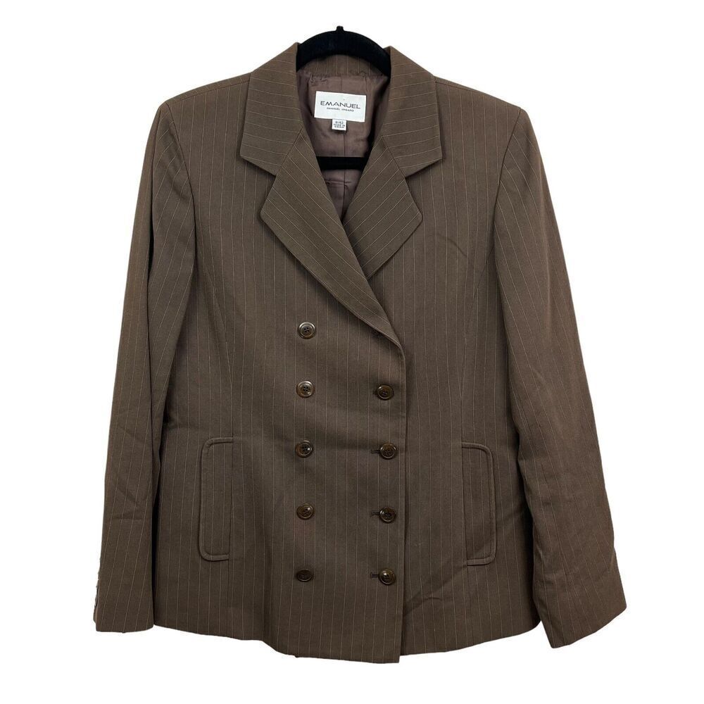 Emanuel Ungaro Womens Blazer Suit Double Breasted Lined Pinstripe Brown Sz 8/42*